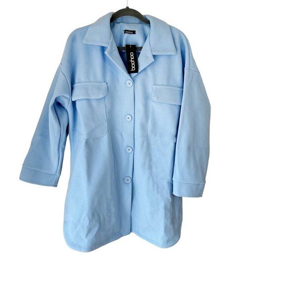 NWT Boohoo Baby Blue Shacket Jacket Italy 10 Long‎ - Picture 1 of 5
